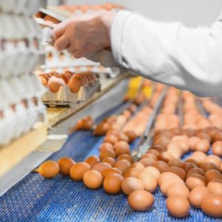 Pagalbinis darbuotojas kiaušinių pakavimui Vokietijoje
