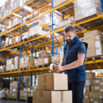 Prekių surinkėjas sandėlyje Vokietijoje